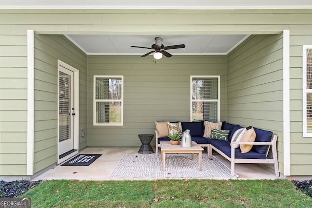 view of patio / terrace featuring outdoor lounge area and ceiling fan