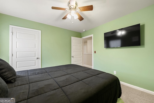 bedroom featuring carpet floors and ceiling fan