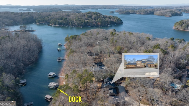 aerial view featuring a water view