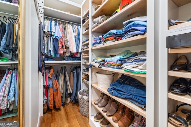 spacious closet with hardwood / wood-style flooring