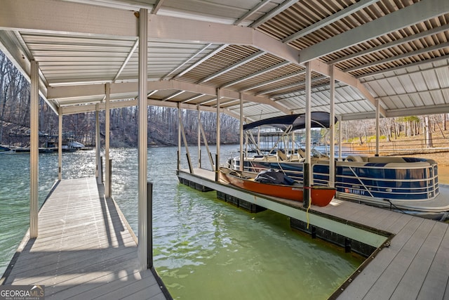 dock area with a water view