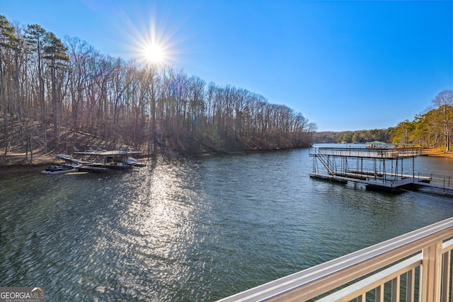 view of dock with a water view