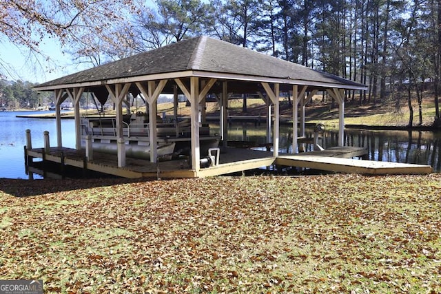 view of dock with a water view