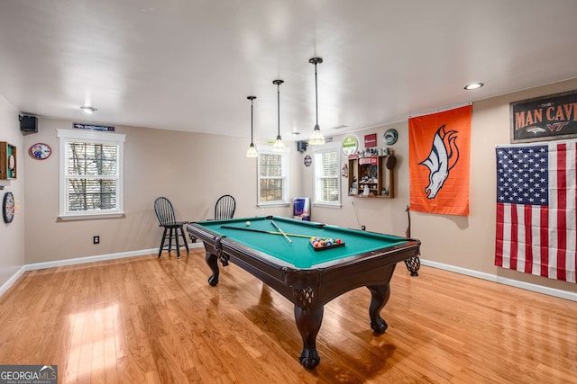 recreation room featuring hardwood / wood-style floors and pool table