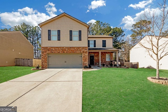 view of front property with a garage and a front lawn