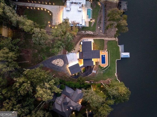 aerial view with a water view