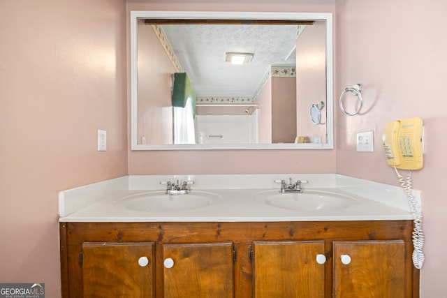 215 Bellvue Dr, Toccoa, GA 30577 - bathroom with vanity and a textured ceiling