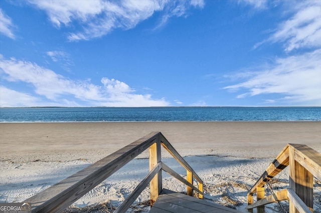 view of water feature with a view of the beach