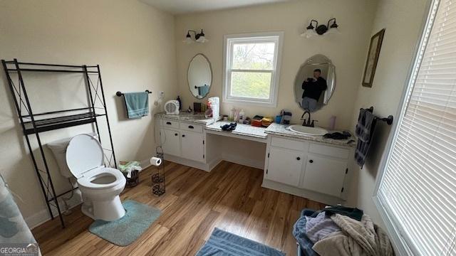 bathroom featuring vanity and hardwood / wood-style flooring