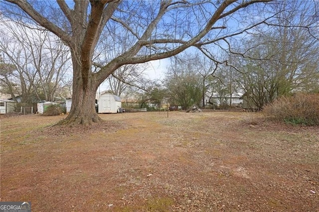 view of yard with a storage unit