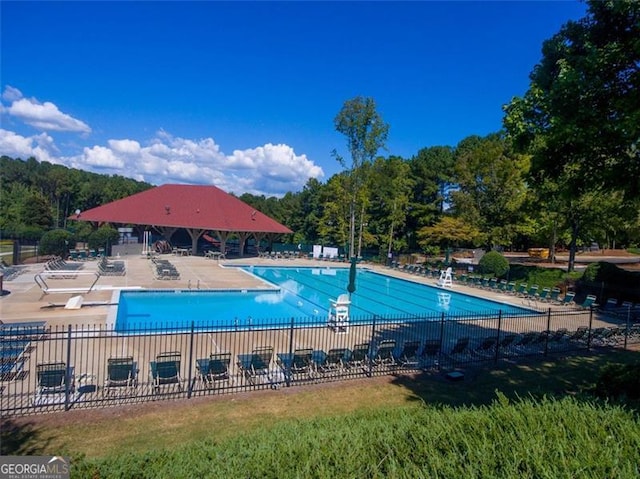 view of swimming pool featuring a patio