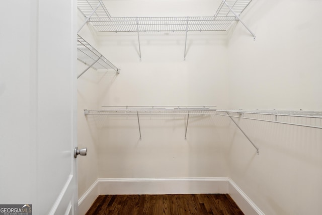 walk in closet with hardwood / wood-style floors