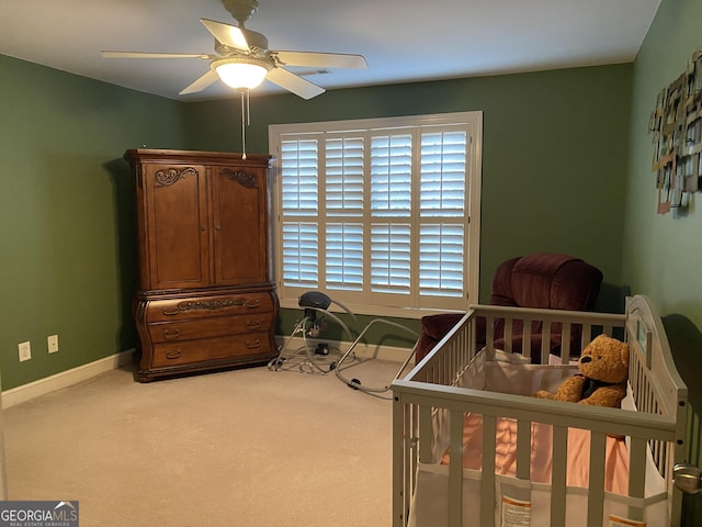 bedroom featuring carpet floors and ceiling fan