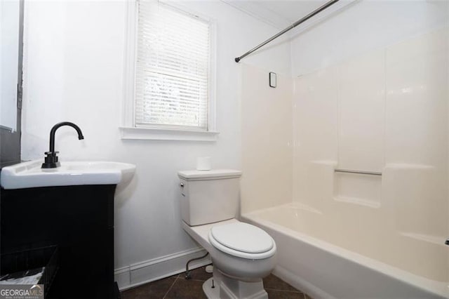 full bathroom featuring tile patterned flooring, vanity, toilet, and shower / tub combination