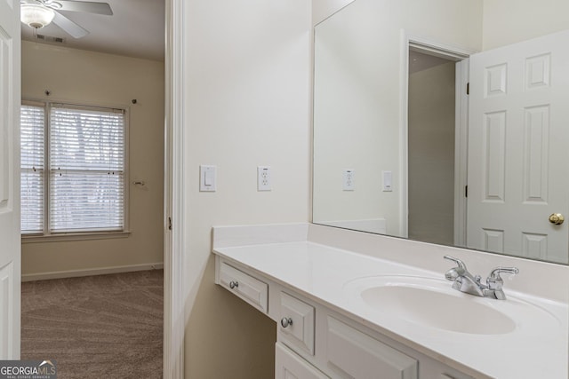 bathroom with vanity and ceiling fan