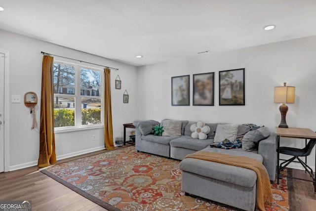 living room with wood-type flooring