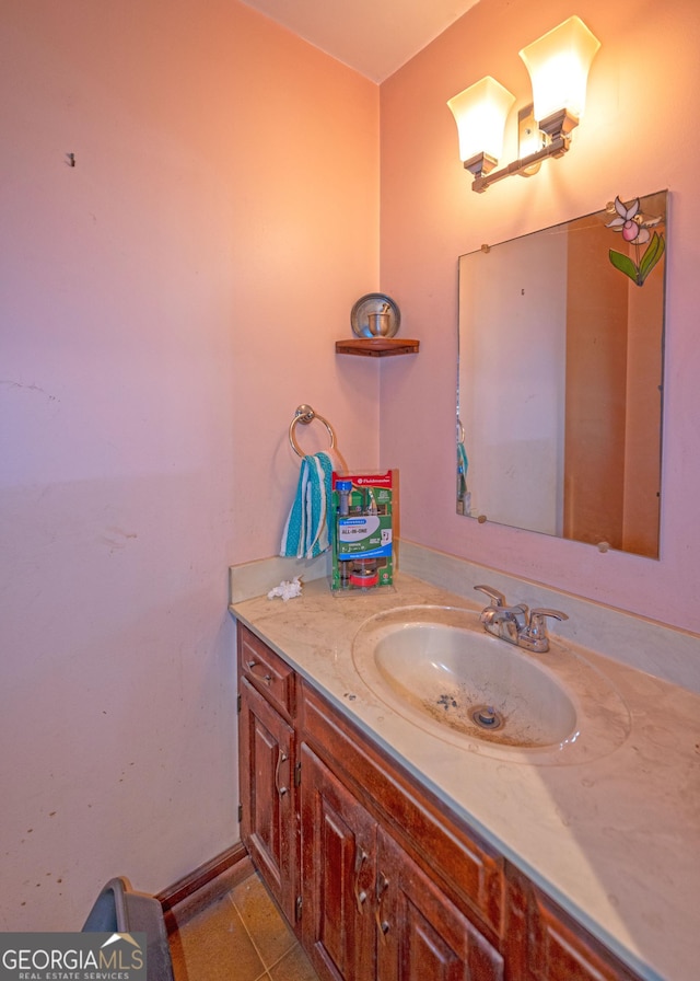 bathroom with vanity and tile patterned flooring