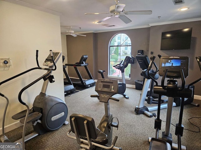 exercise area with ornamental molding