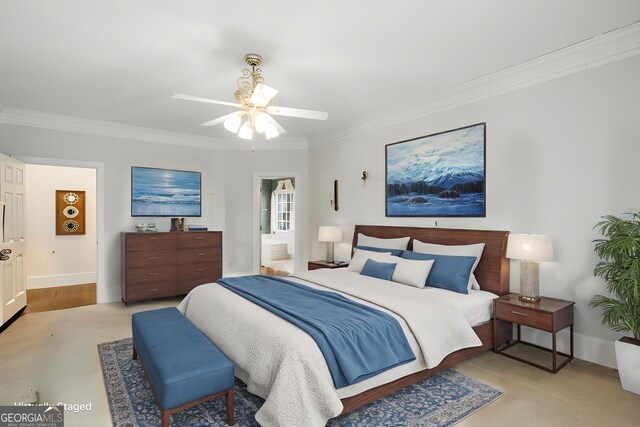 2290 Spencers Way, Stone Mountain, GA 30087 - bedroom featuring baseboards, a ceiling fan, and crown molding
