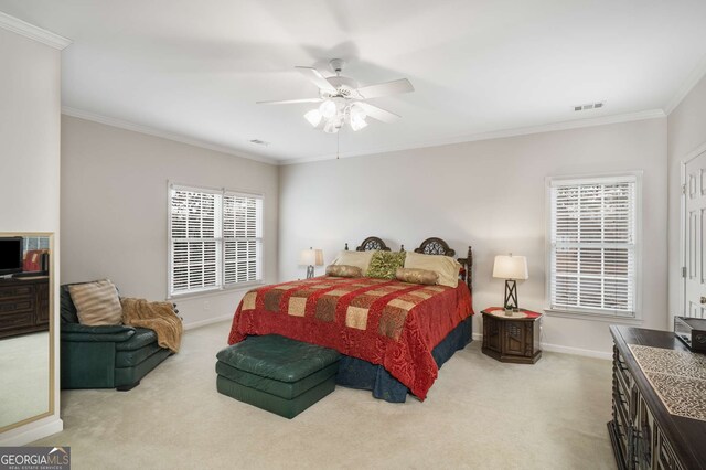 2290 Spencers Way, Stone Mountain, GA 30087 - bedroom featuring baseboards, visible vents, crown molding, and carpet flooring