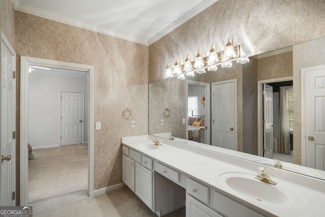 2290 Spencers Way, Stone Mountain, GA 30087 - bathroom with double vanity, ornamental molding, and a sink