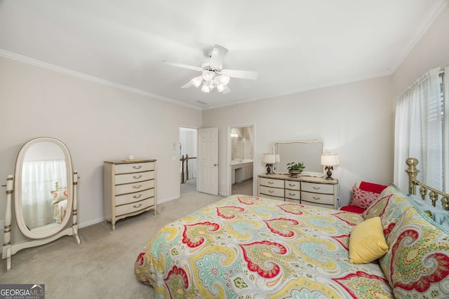 2290 Spencers Way, Stone Mountain, GA 30087 - bedroom featuring carpet, ceiling fan, crown molding, and ensuite bath