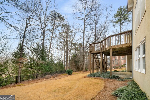 2290 Spencers Way, Stone Mountain, GA 30087 - view of yard with fence, stairs, and a wooden deck