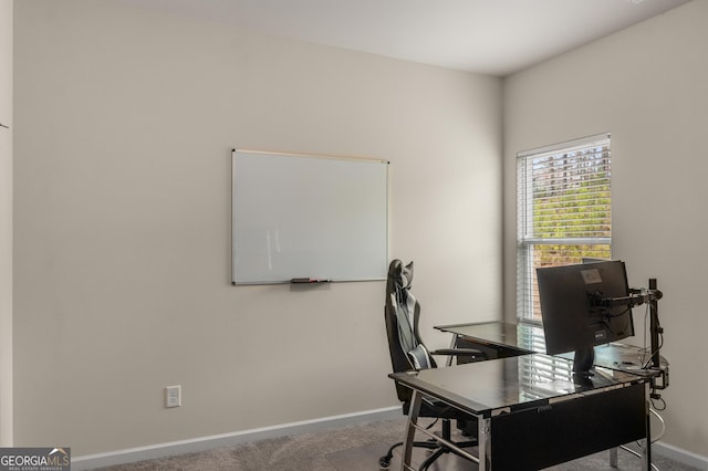 home office featuring carpet flooring