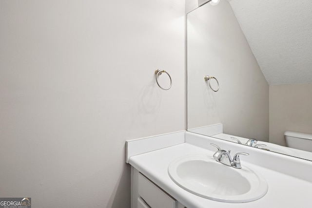 3742 Berkeley Xing, Duluth, GA 30096 - half bathroom with vaulted ceiling, toilet, vanity, and a textured ceiling