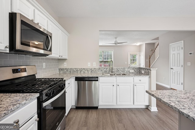 3742 Berkeley Xing, Duluth, GA 30096 - kitchen with light wood-type flooring, a peninsula, a sink, and appliances with stainless steel finishes