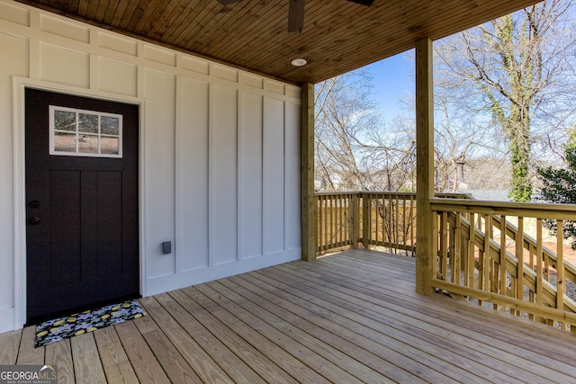 wooden terrace with ceiling fan