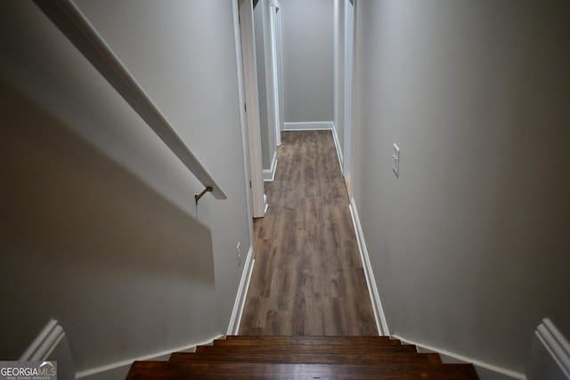 stairway with wood-type flooring