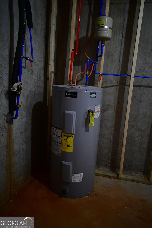 utility room with water heater