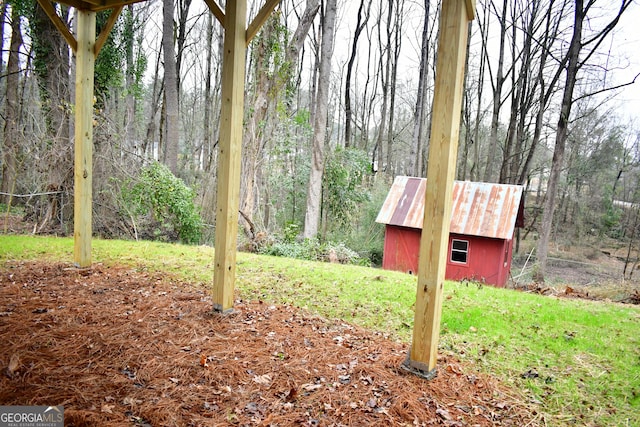 view of yard with a shed