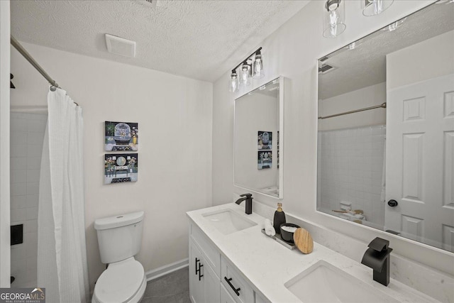 3308 Wildwood Dr SW, Marietta, GA 30060 - bathroom with a textured ceiling, a sink, toilet, and curtained shower