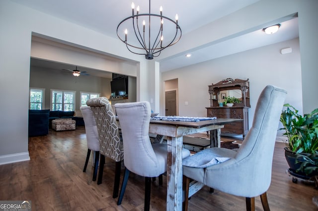 1291 Pleasant Grove Church Rd, Villa Rica, GA 30180 - dining space featuring dark hardwood / wood-style flooring and ceiling fan with notable chandelier