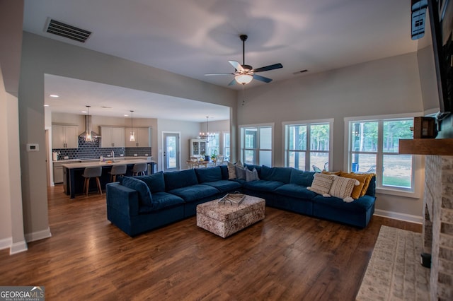 1291 Pleasant Grove Church Rd, Villa Rica, GA 30180 - living room with plenty of natural light, sink, and dark hardwood / wood-style flooring