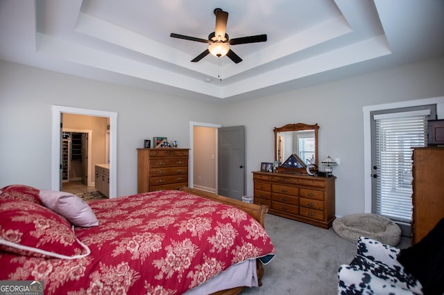 1291 Pleasant Grove Church Rd, Villa Rica, GA 30180 - bedroom with a raised ceiling, light colored carpet, and ceiling fan