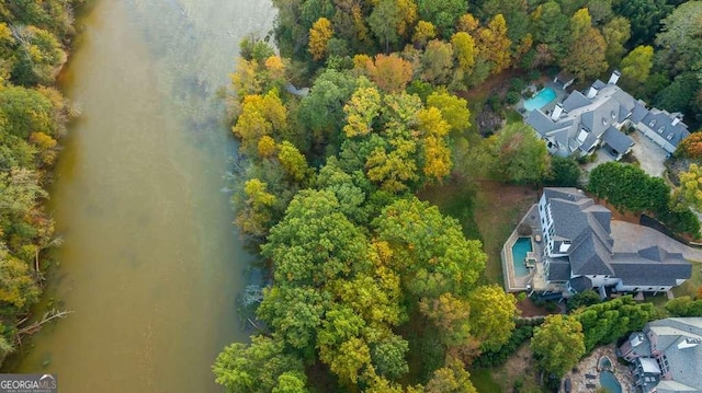 aerial view featuring a water view