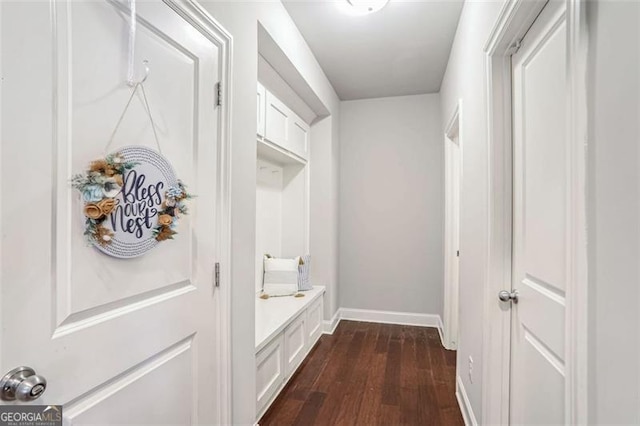 mudroom with dark hardwood / wood-style flooring