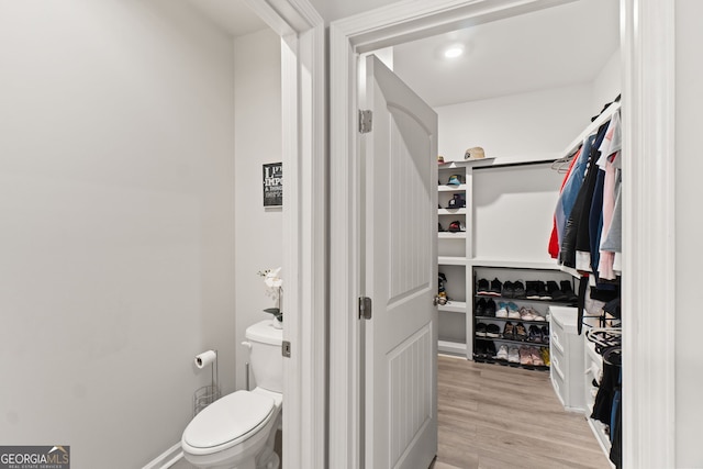 walk in closet with light wood-type flooring