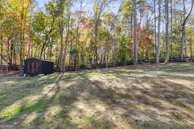 view of yard with a storage shed