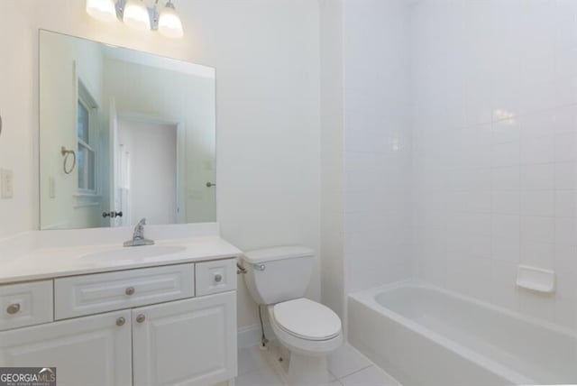 full bathroom featuring vanity, shower / bathing tub combination, tile patterned floors, and toilet