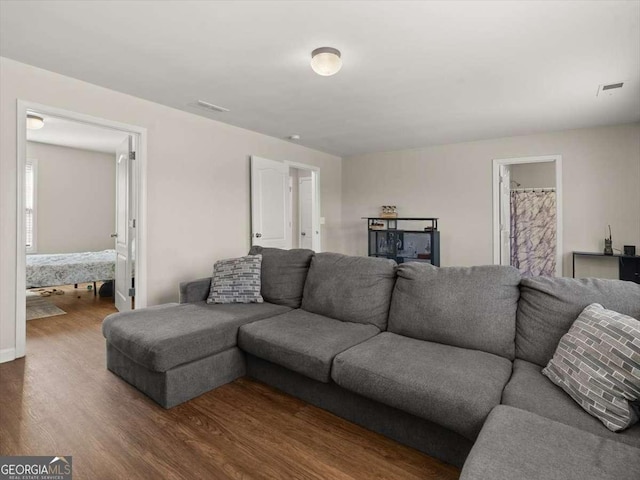 living room with wood-type flooring