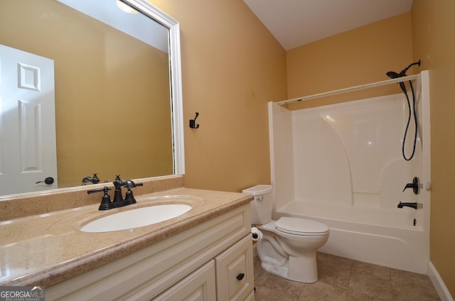 full bathroom with vanity, shower / bathtub combination, and toilet