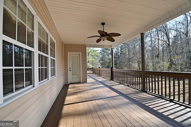 deck featuring ceiling fan