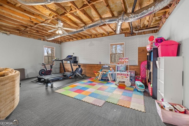 exercise room with carpet floors