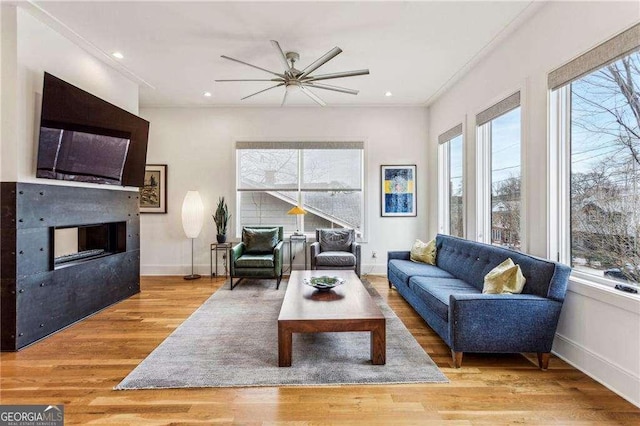 living room with light hardwood / wood-style flooring and plenty of natural light