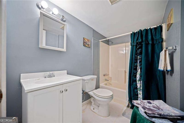 full bathroom featuring vanity, toilet, and shower / tub combo