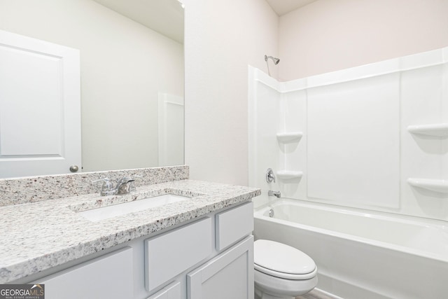 full bathroom with shower / bathing tub combination, vanity, and toilet